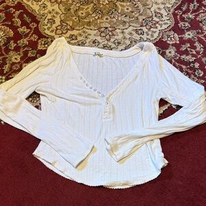 Free People White Long Sleeve Top